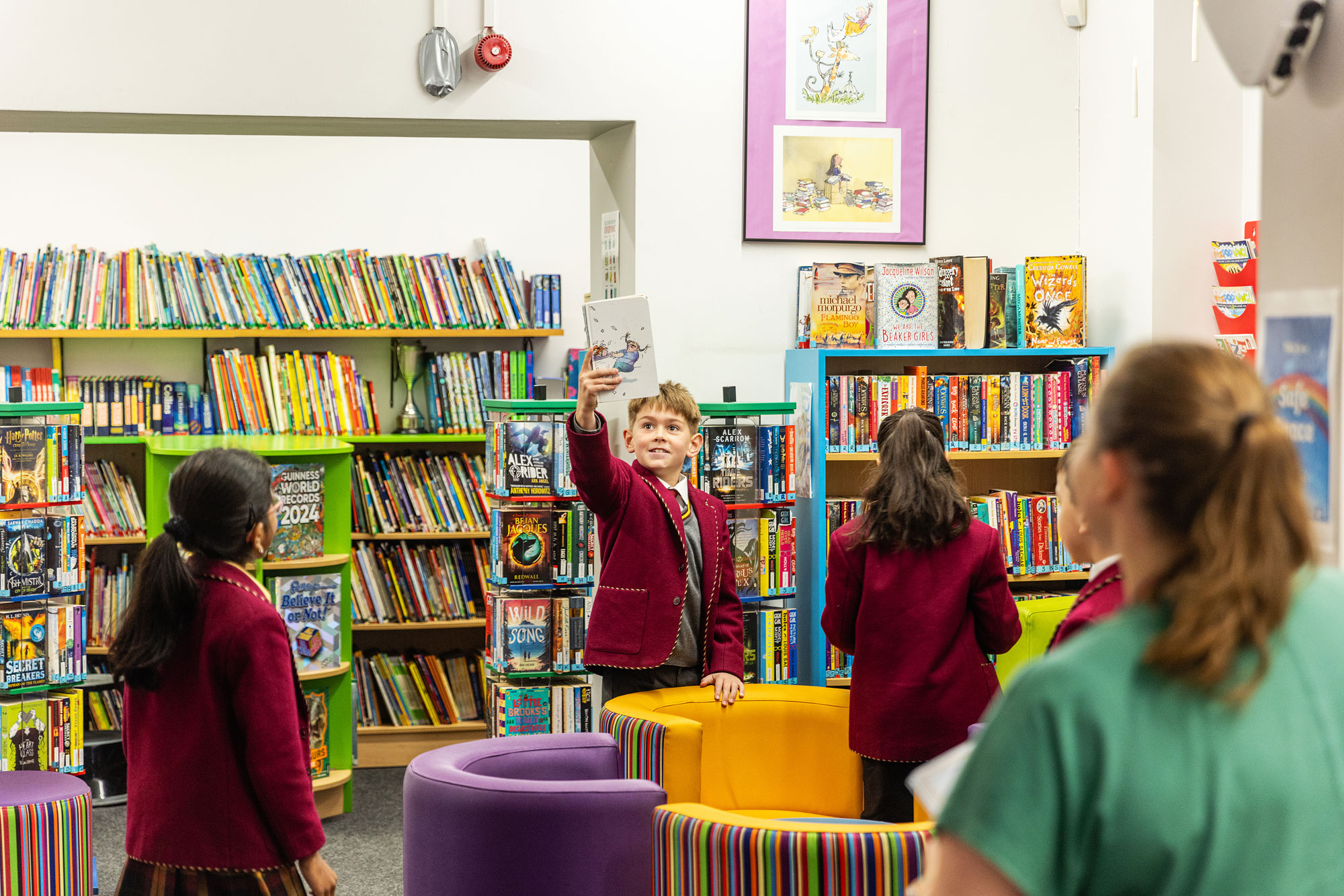 School children in a library
