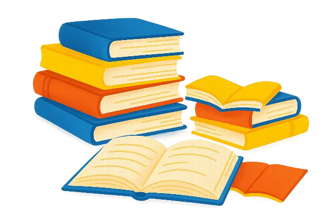 A stack of books with open pages