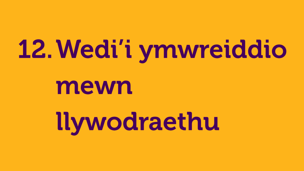 12. Wedi'i ymwreiddio mewn llywodraethu