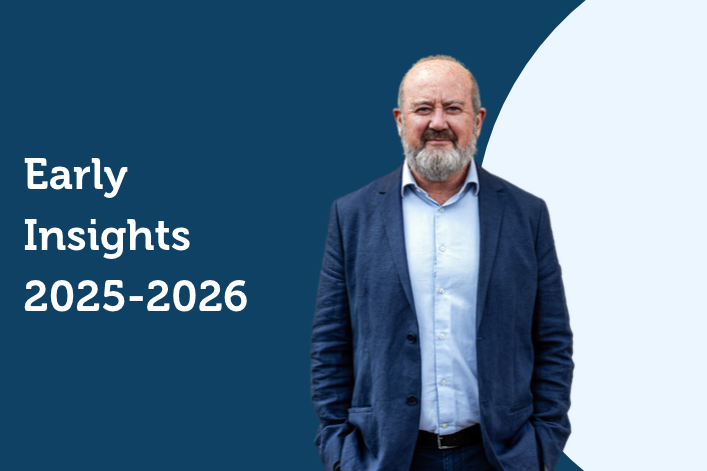 Cover image for the Early Insights 2025–2026 report featuring a portrait on a blue background.